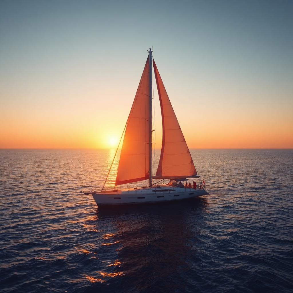Cruising yacht at sunrise on a long offshore passage