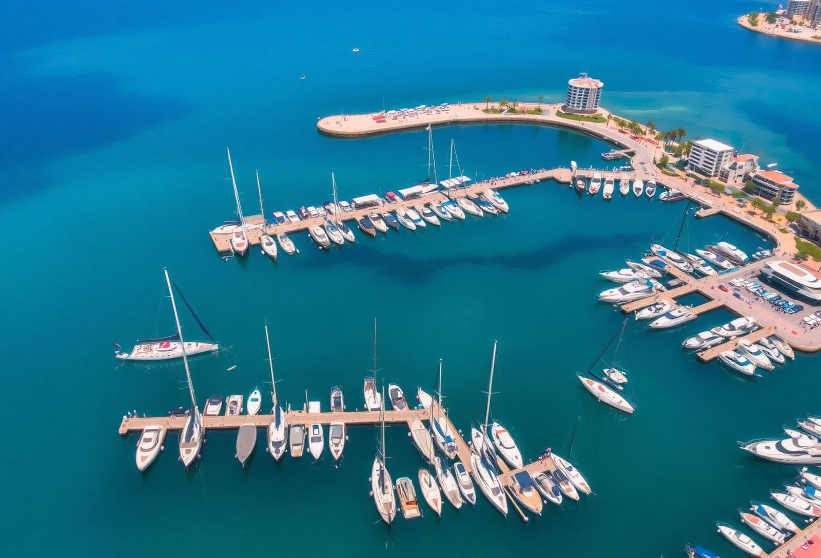 Aerial view of Port Vell marina, Barcelona