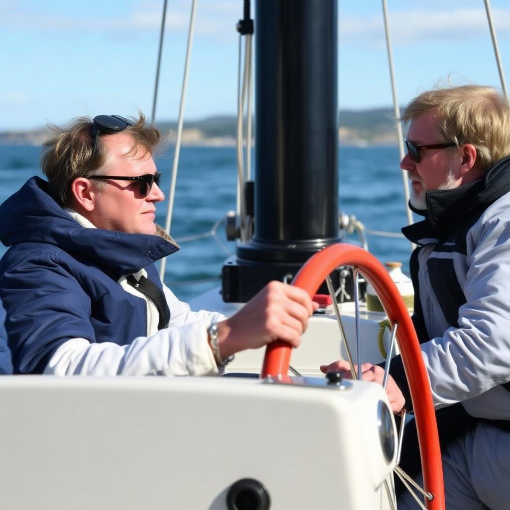 Yachtmaster candidate at the helm concentrating during an exam